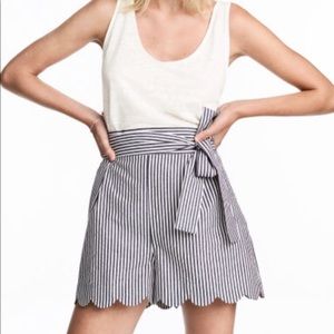 H&M Striped Scalloped Hem Shorts